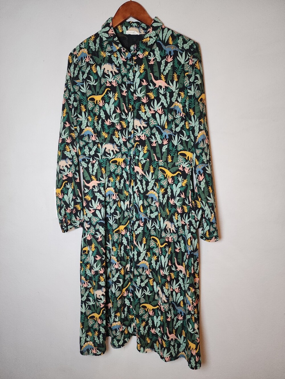 Sugarhill Brighton Dinosaurs Botanical Button Shirt Dress Pocket Women's Size 10